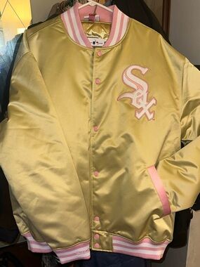 Mitchell & Ness Gold and Pink Chicago White Sox Satin Bomber Jacket